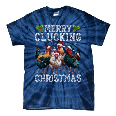 Merry Clucking Christmas Funny Chicken Lights Santa Hat Xmas Tie-Dye T-Shirt