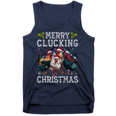 Merry Clucking Christmas Funny Chicken Lights Santa Hat Xmas Tank Top