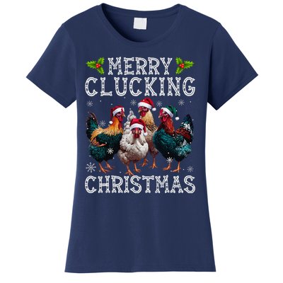 Merry Clucking Christmas Funny Chicken Lights Santa Hat Xmas Women's T-Shirt