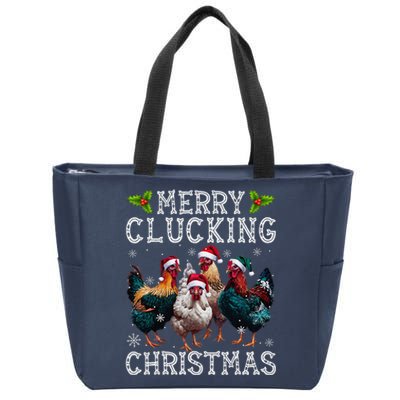 Merry Clucking Christmas Funny Chicken Lights Santa Hat Xmas Zip Tote Bag