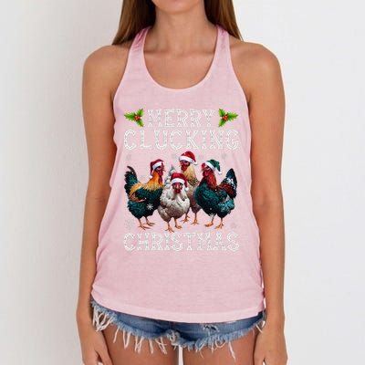 Merry Clucking Christmas Funny Chicken Lights Santa Hat Xmas Women's Knotted Racerback Tank