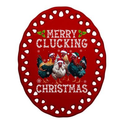 Merry Clucking Christmas Funny Chicken Lights Santa Hat Xmas Ceramic Oval Ornament