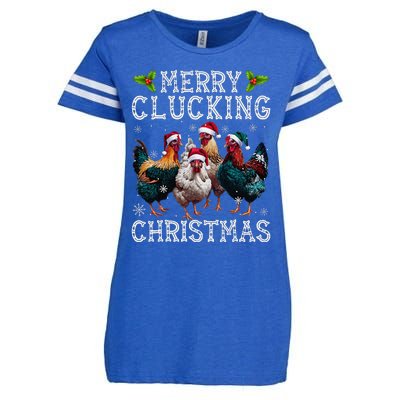 Merry Clucking Christmas Funny Chicken Lights Santa Hat Xmas Enza Ladies Jersey Football T-Shirt