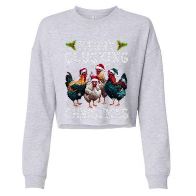 Merry Clucking Christmas Funny Chicken Lights Santa Hat Xmas Cropped Pullover Crew