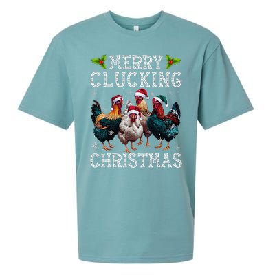 Merry Clucking Christmas Funny Chicken Lights Santa Hat Xmas Sueded Cloud Jersey T-Shirt