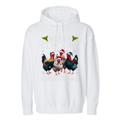 Merry Clucking Christmas Funny Chicken Lights Santa Hat Xmas Garment-Dyed Fleece Hoodie