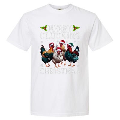 Merry Clucking Christmas Funny Chicken Lights Santa Hat Xmas Garment-Dyed Heavyweight T-Shirt