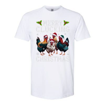 Merry Clucking Christmas Funny Chicken Lights Santa Hat Xmas Softstyle CVC T-Shirt