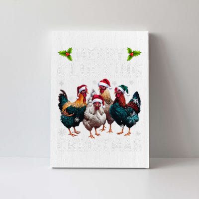 Merry Clucking Christmas Funny Chicken Lights Santa Hat Xmas Canvas