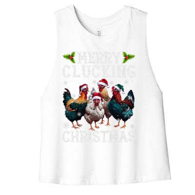 Merry Clucking Christmas Funny Chicken Lights Santa Hat Xmas Women's Racerback Cropped Tank