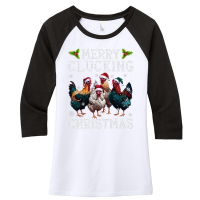 Merry Clucking Christmas Funny Chicken Lights Santa Hat Xmas Women's Tri-Blend 3/4-Sleeve Raglan Shirt