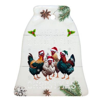 Merry Clucking Christmas Funny Chicken Lights Santa Hat Xmas Ceramic Bell Ornament