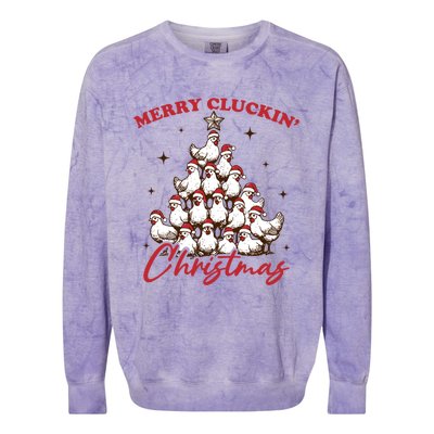 Merry Cluckin Christmas Xmas Tree Chicken Pajamas Holiday Gift Colorblast Crewneck Sweatshirt