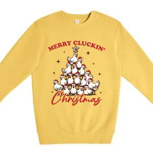 Merry Cluckin Christmas Xmas Tree Chicken Pajamas Holiday Gift Premium Crewneck Sweatshirt