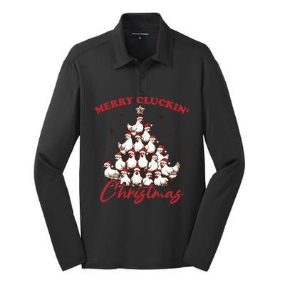 Merry Cluckin Christmas Xmas Tree Chicken Pajamas Holiday Gift Silk Touch Performance Long Sleeve Polo