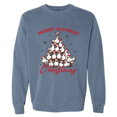 Merry Cluckin Christmas Xmas Tree Chicken Pajamas Holiday Gift Garment-Dyed Sweatshirt