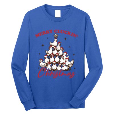 Merry Cluckin Christmas Xmas Tree Chicken Pajamas Holiday Gift Long Sleeve Shirt