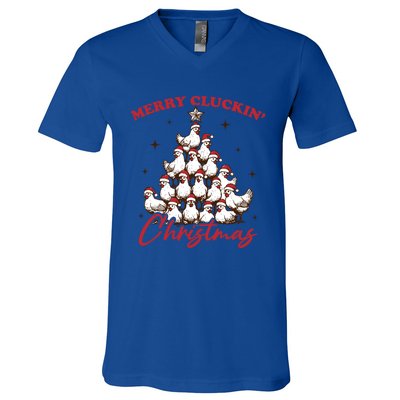 Merry Cluckin Christmas Xmas Tree Chicken Pajamas Holiday Gift V-Neck T-Shirt