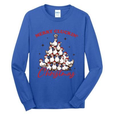 Merry Cluckin Christmas Xmas Tree Chicken Pajamas Holiday Gift Tall Long Sleeve T-Shirt