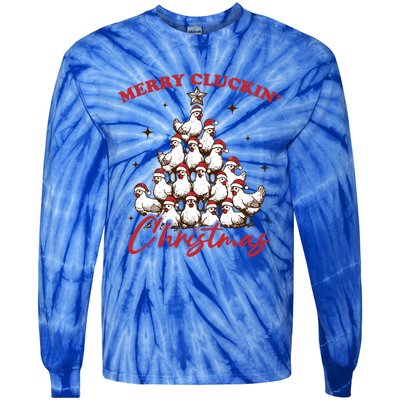 Merry Cluckin Christmas Xmas Tree Chicken Pajamas Holiday Gift Tie-Dye Long Sleeve Shirt