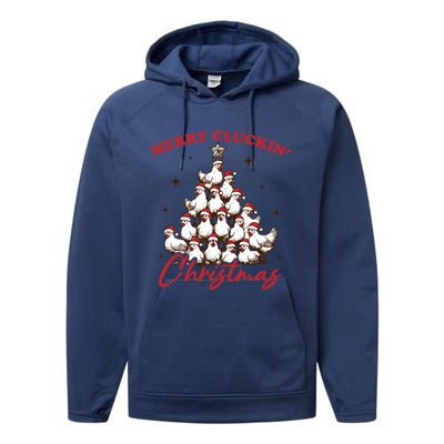 Merry Cluckin Christmas Xmas Tree Chicken Pajamas Holiday Gift Performance Fleece Hoodie