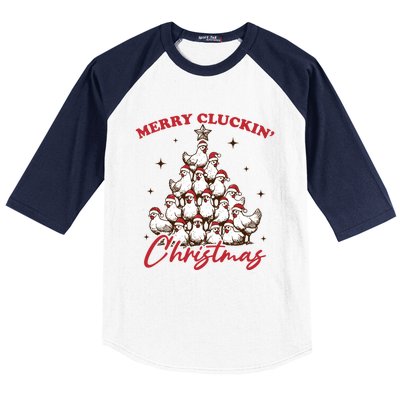 Merry Cluckin Christmas Xmas Tree Chicken Pajamas Holiday Gift Baseball Sleeve Shirt