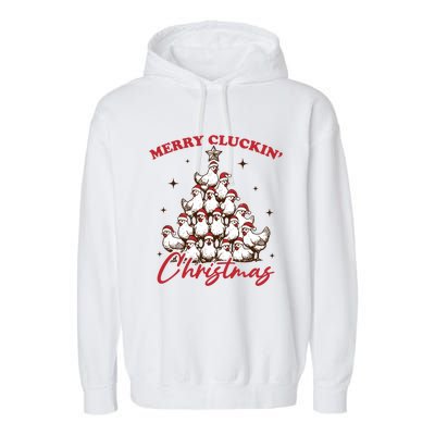 Merry Cluckin Christmas Xmas Tree Chicken Pajamas Holiday Gift Garment-Dyed Fleece Hoodie