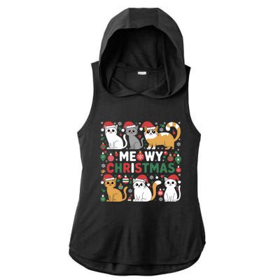 Meowy Christmas Cats Lover Holiday Xmas Funny Ladies PosiCharge Tri-Blend Wicking Draft Hoodie Tank