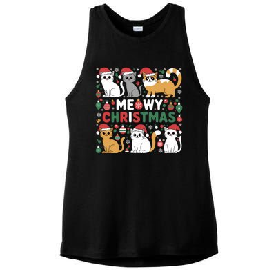 Meowy Christmas Cats Lover Holiday Xmas Funny Ladies PosiCharge Tri-Blend Wicking Tank