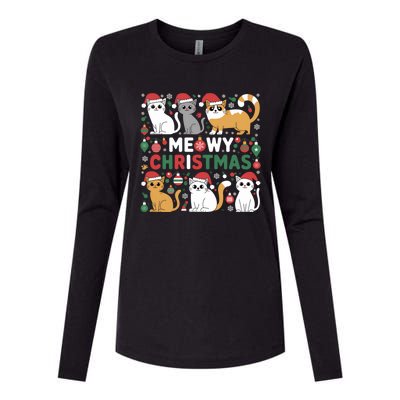 Meowy Christmas Cats Lover Holiday Xmas Funny Womens Cotton Relaxed Long Sleeve T-Shirt