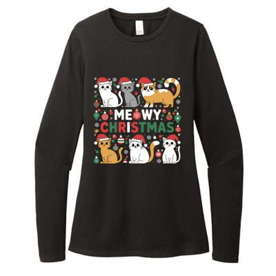 Meowy Christmas Cats Lover Holiday Xmas Funny Womens CVC Long Sleeve Shirt