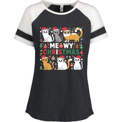 Meowy Christmas Cats Lover Holiday Xmas Funny Enza Ladies Jersey Colorblock Tee