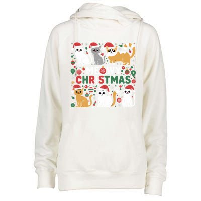 Meowy Christmas Cats Lover Holiday Xmas Funny Womens Funnel Neck Pullover Hood