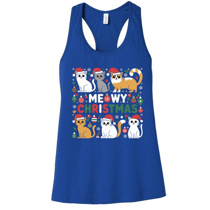 Meowy Christmas Cats Lover Holiday Xmas Funny Women's Racerback Tank