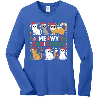 Meowy Christmas Cats Lover Holiday Xmas Funny Ladies Long Sleeve Shirt