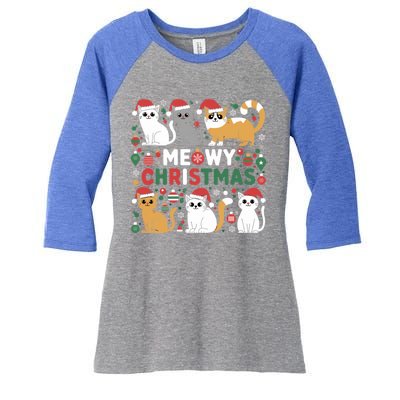 Meowy Christmas Cats Lover Holiday Xmas Funny Women's Tri-Blend 3/4-Sleeve Raglan Shirt