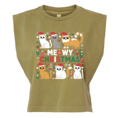 Meowy Christmas Cats Lover Holiday Xmas Funny Garment-Dyed Women's Muscle Tee