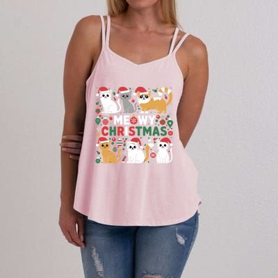 Meowy Christmas Cats Lover Holiday Xmas Funny Women's Strappy Tank