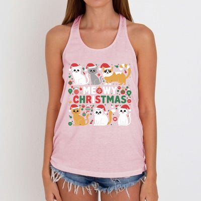 Meowy Christmas Cats Lover Holiday Xmas Funny Women's Knotted Racerback Tank