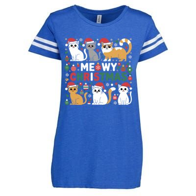 Meowy Christmas Cats Lover Holiday Xmas Funny Enza Ladies Jersey Football T-Shirt