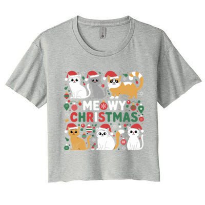 Meowy Christmas Cats Lover Holiday Xmas Funny Women's Crop Top Tee