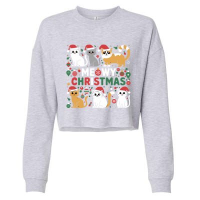 Meowy Christmas Cats Lover Holiday Xmas Funny Cropped Pullover Crew