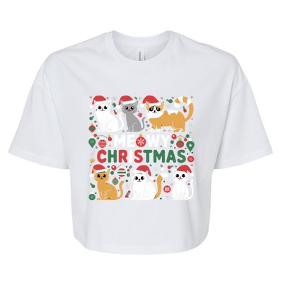 Meowy Christmas Cats Lover Holiday Xmas Funny Bella+Canvas Jersey Crop Tee