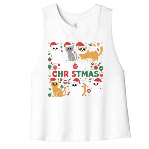 Meowy Christmas Cats Lover Holiday Xmas Funny Women's Racerback Cropped Tank