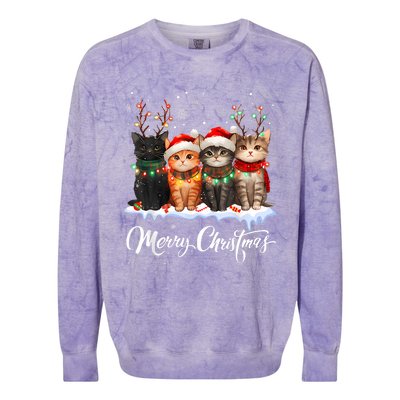 Merry Christmas Cat Christmas Light Reindeer Santa Christmas Colorblast Crewneck Sweatshirt