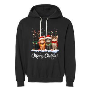 Merry Christmas Cat Christmas Light Reindeer Santa Christmas Garment-Dyed Fleece Hoodie