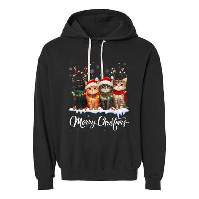 Merry Christmas Cat Christmas Light Reindeer Santa Christmas Garment-Dyed Fleece Hoodie