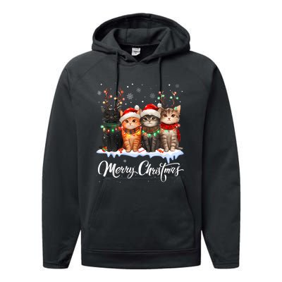 Merry Christmas Cat Christmas Light Reindeer Santa Christmas Performance Fleece Hoodie