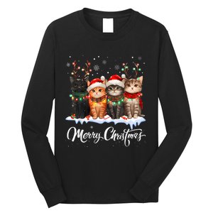 Merry Christmas Cat Christmas Light Reindeer Santa Christmas Long Sleeve Shirt