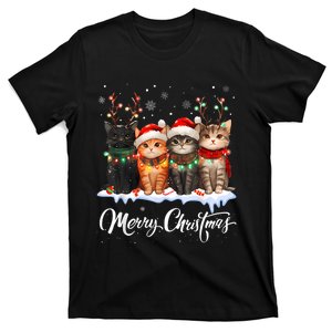 Merry Christmas Cat Christmas Light Reindeer Santa Christmas T-Shirt